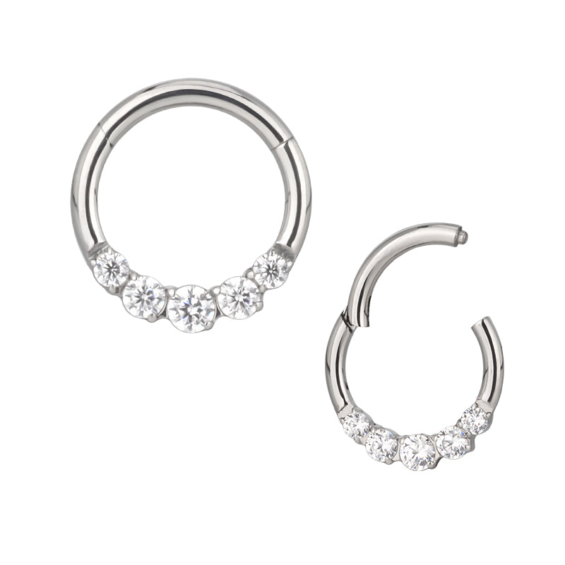 Five CZ Titanium Hinged Ring Hinged Rings 16g - 5/16" diameter (8mm) High Polish (silver)