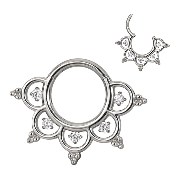 Heart Filigree Titanium Hinged Ring Hinged Rings 16g - 5/16" diameter (8mm) Clear