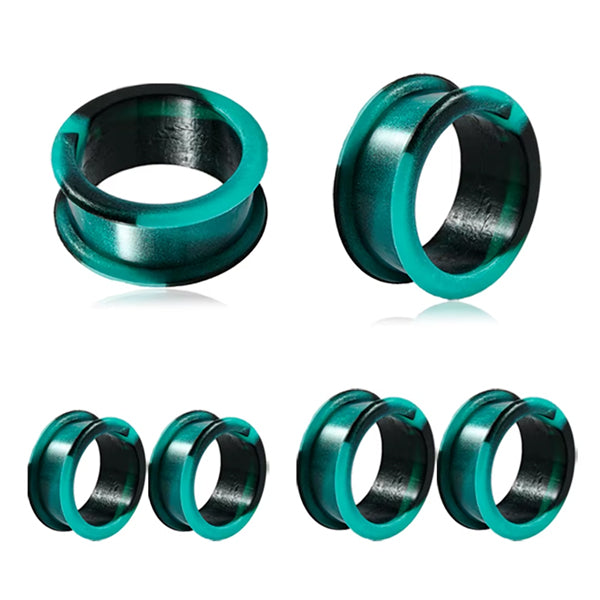 Jumbo 2-Tone Silicone Tunnels Stretched Lobes 1-1/8 inch (28mm) Teal & Black