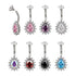Teardrop CZ Flower Titanium Belly Barbell Belly No-Dangles 14g - 3/8" long (10mm) Clear CZ