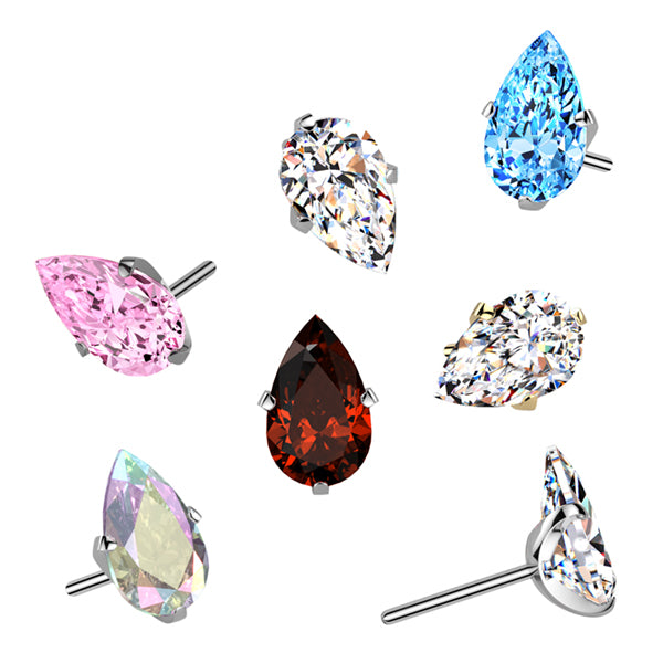 Teardrop CZ Titanium Threadless End Threadless Ends