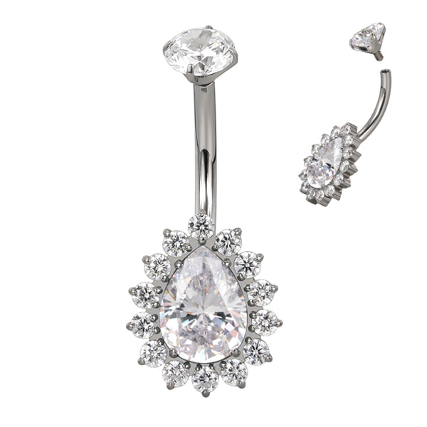 Teardrop CZ Flower Titanium Belly Barbell Belly No-Dangles