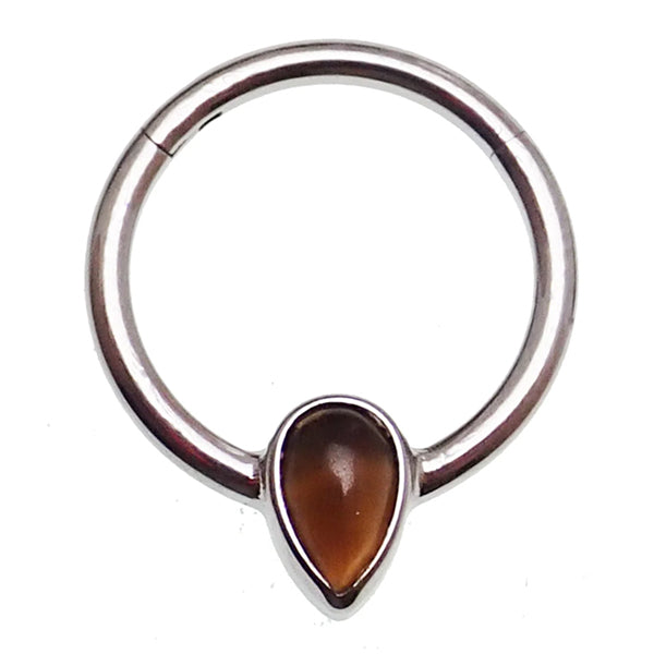 Teardrop Gemstone Titanium Hinged Ring Hinged Rings 16g - 5/16" diameter (8mm) Black Onyx