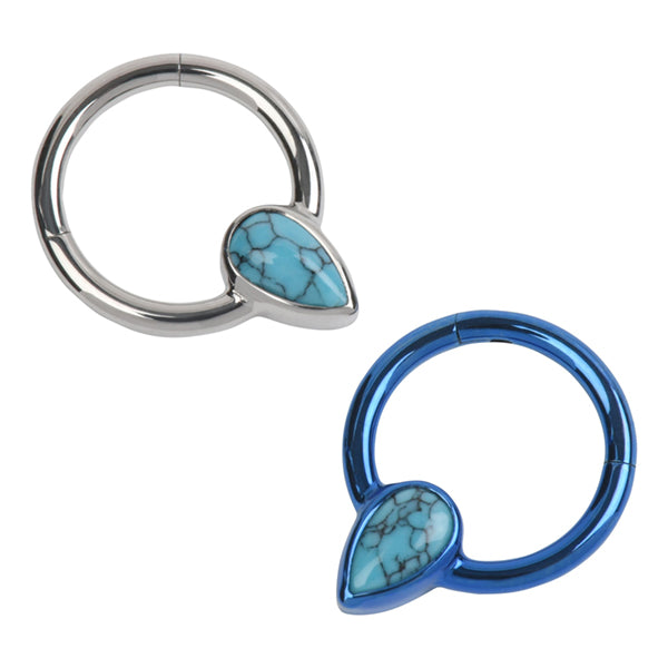 Teardrop Gemstone Titanium Hinged Ring Hinged Rings 16g - 5/16