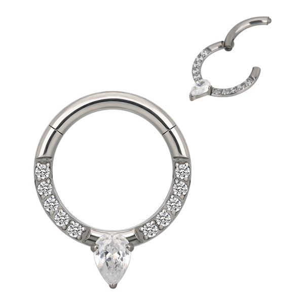 Teardrop Pave Titanium Hinged Ring Hinged Rings 16g - 5/16