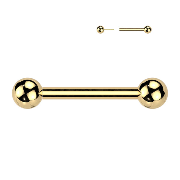 16g Threadless Gold Titanium Straight Barbell Straight Barbells 16g - 1/4" long (6mm) - 3mm balls Gold Titanium
