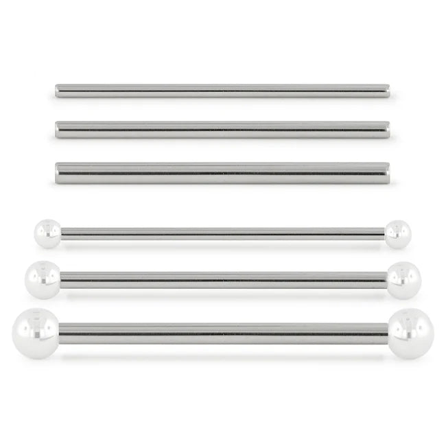 14g Threadless Straight Barbell by NeoMetal Replacement Parts 14g - 3/8" long (9.5mm) High Polish (silver)