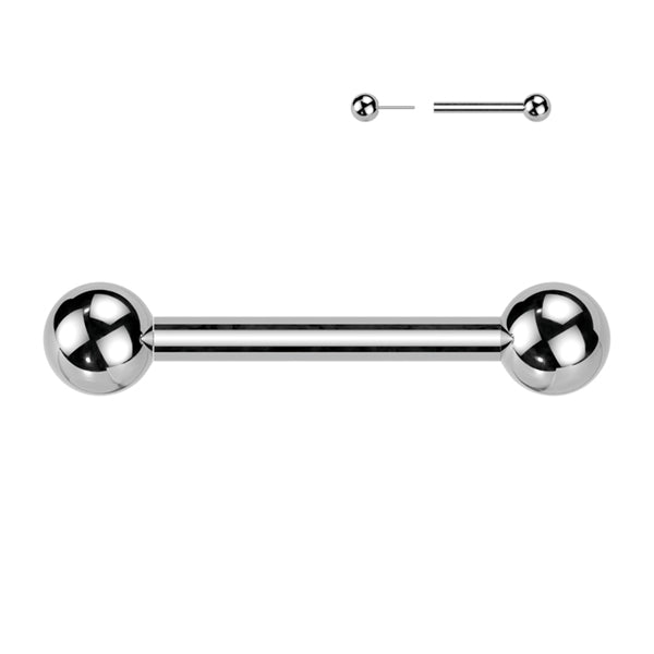 14g Threadless Titanium Straight Barbell Straight Barbells 14g - 15/32" long (12mm) - 4mm balls High Polish (silver)