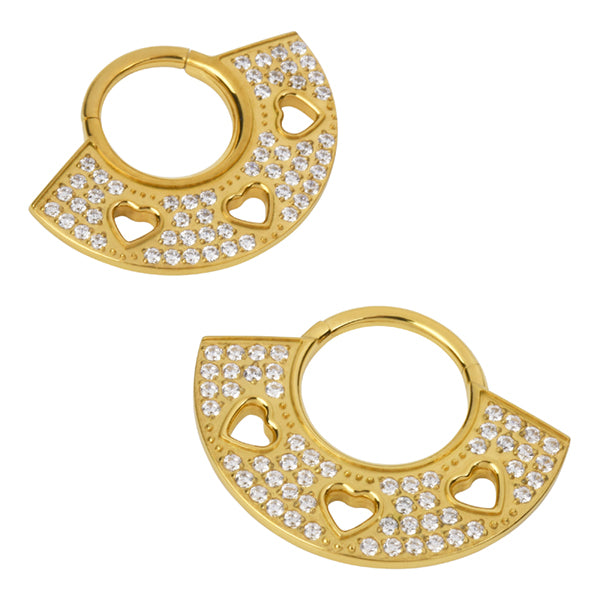 Three Hearts Gold Titanium Hinged Ring Hinged Rings 16g - 5/16