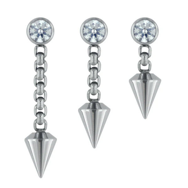 Titanium Spear Dangle by NeoMetal Replacement Parts 1/8" chain length (3.2mm) CZ - Cubic Zirconia