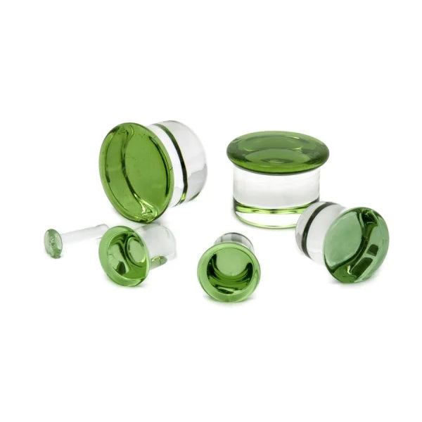 Translucent Green Single Flare Glass Plugs Stretched Lobes 12 gauge (2mm) Translucent Green