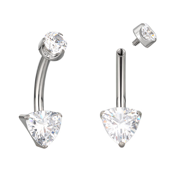 Triangle CZ Titanium Belly Barbell Belly No-Dangles 14g - 3/8