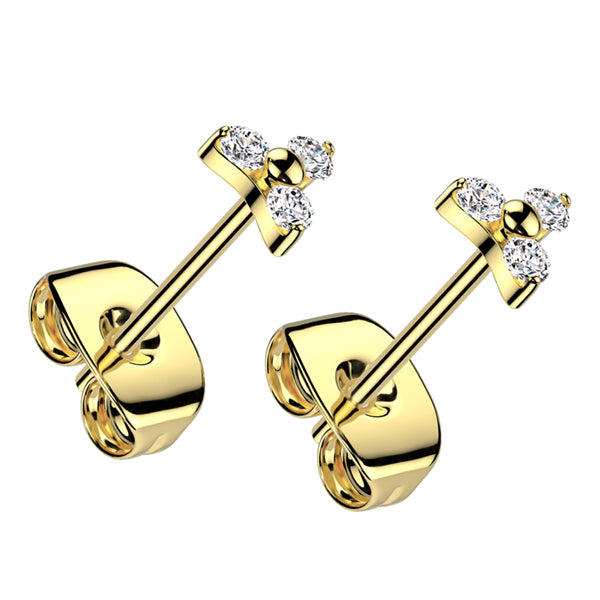Trinity CZ Gold Titanium Stud Earrings Earrings 20 gauge Clear