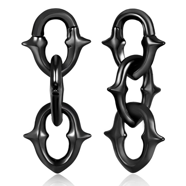 Triple-Link Spiked Black Hangers Stretched Lobes 2 gauge (6mm) Black Stainless