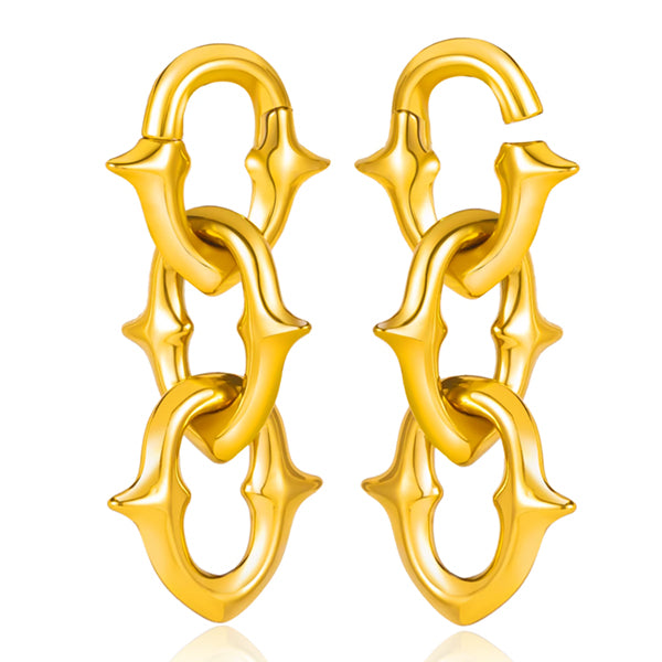 Triple-Link Spiked Gold Hangers Stretched Lobes 2 gauge (6mm) Gold Stainless