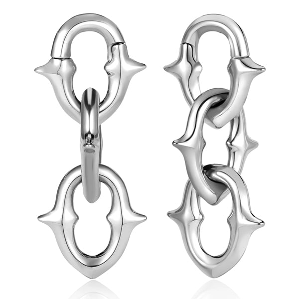 Triple-Link Spiked Stainless Hangers Stretched Lobes 2 gauge (6mm) Stainless Steel