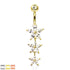 Triple CZ Flower Belly Dangle Belly Ring  