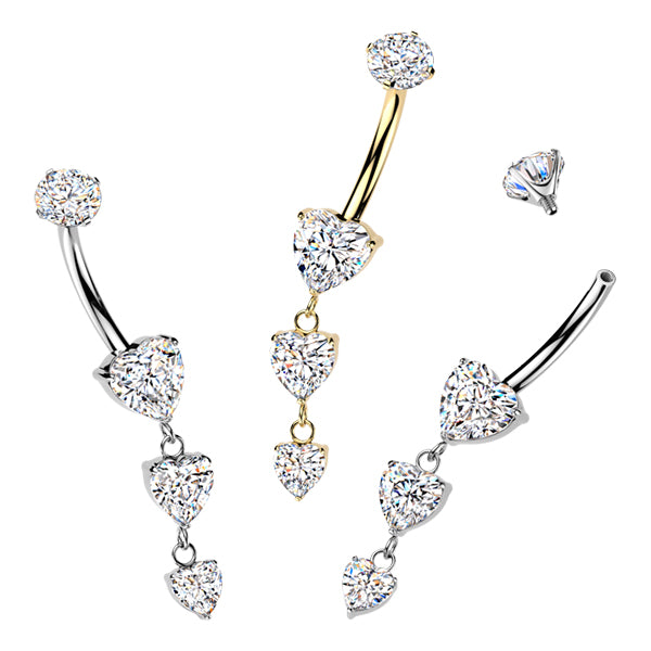 Triple Heart Titanium Belly Dangle Belly No-Dangles