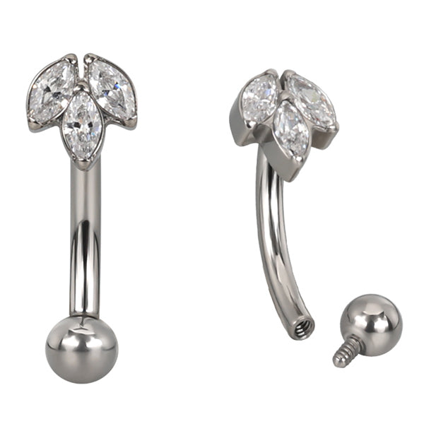 Triple Marquise Titanium Eyebrow Barbell Eyebrow Jewelry 16g - 5/16