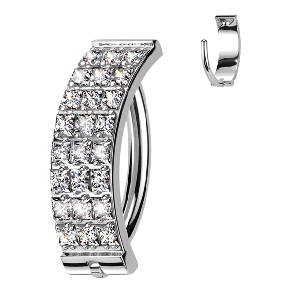 Triple Paved Square CZ Titanium Belly Clicker Belly Clickers 14g - 3/8" long (10mm) Clear