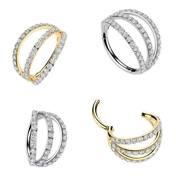 20g Triple Side Spaced CZ Titanium Hinged Ring Hinged Rings