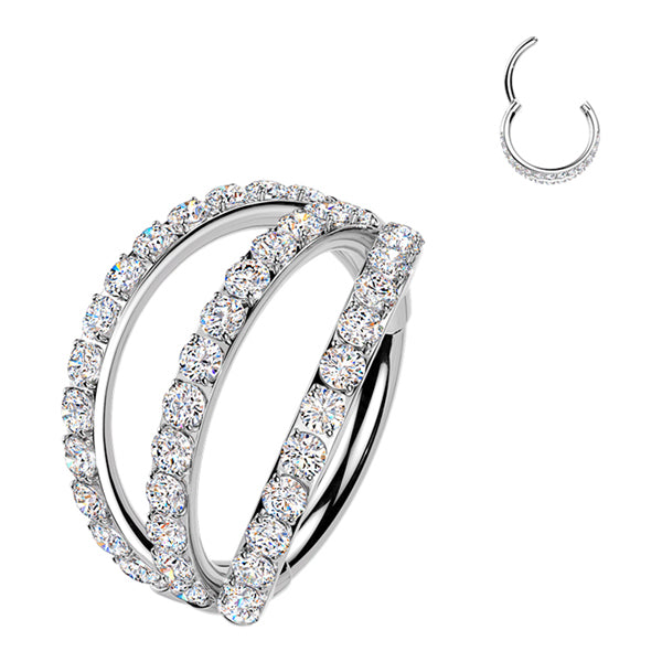 20g Triple Side Spaced CZ Titanium Hinged Ring Hinged Rings 20g - 5/16" diameter (8mm) Clear