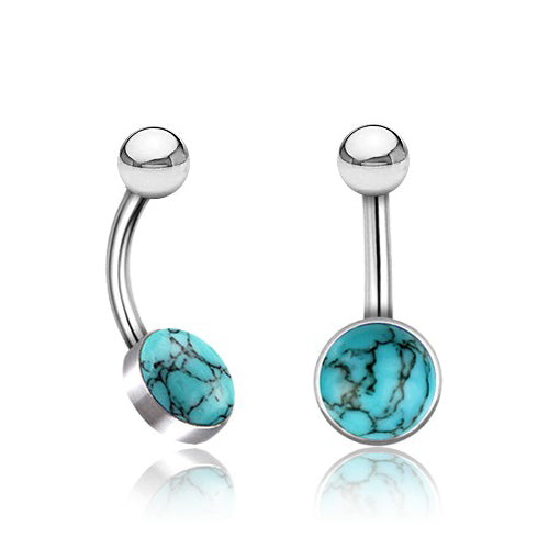 Turquoise Stainless Belly Barbell Belly Ring 14g - 3/8" long (10mm) Turquoise