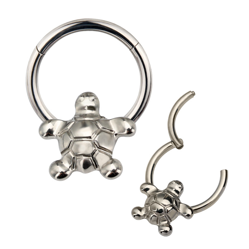 Turtle Titanium Hinged Ring Hinged Rings 16g - 3/8" diameter (10mm) High Polish (silver)