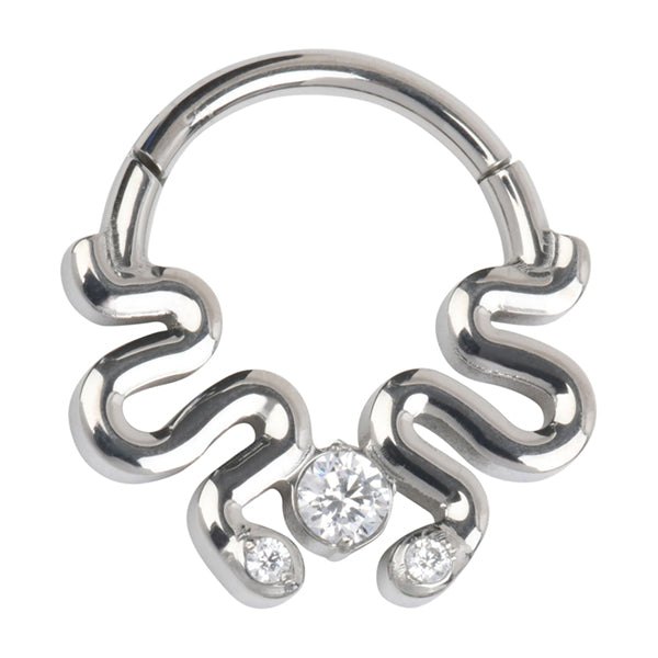 Twin Serpent Titanium Hinged Ring Hinged Rings 16g - 5/16" diameter (8mm) High Polish (silver)