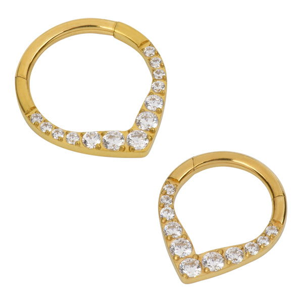 V-Wave CZ Gold Titanium Hinged Ring Hinged Rings 16g - 5/16" diameter (8mm) Gold Titanium