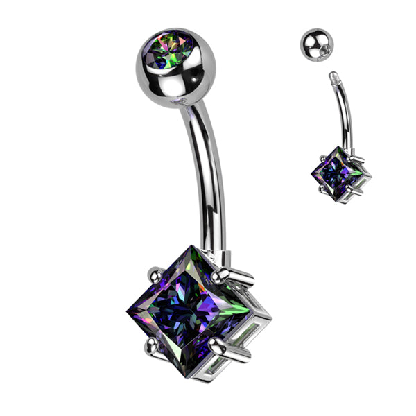 Princess CZ Titanium Belly Barbell Belly Ring 14g - 3/8