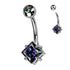 Princess CZ Titanium Belly Barbell Belly Ring 14g - 3/8" long (10mm) High Polish (silver) & Vitrail Medium CZs