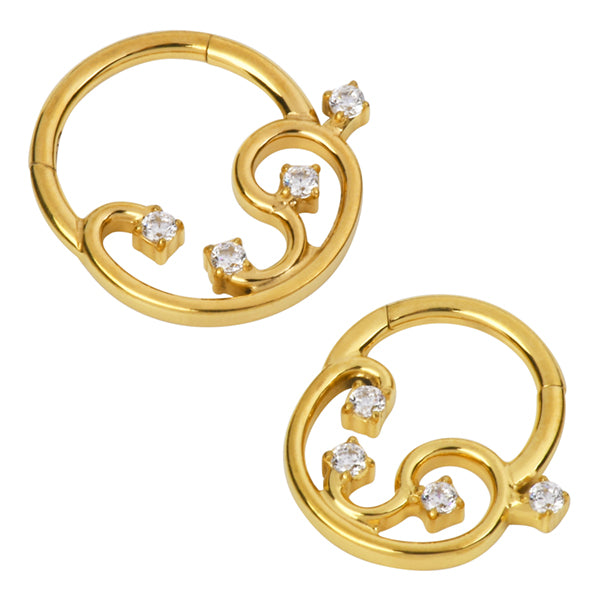 Vine CZ Gold Titanium Hinged Ring Hinged Rings 16g - 5/16" diameter (8mm) Clear