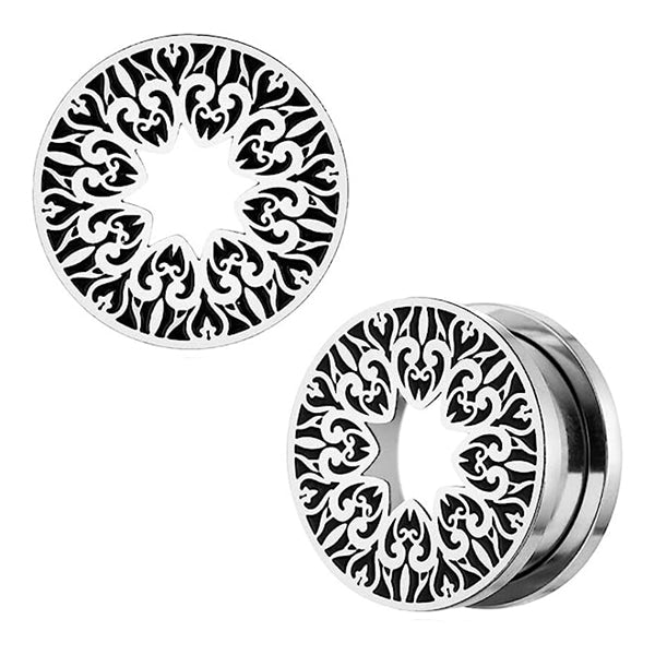 Vintage Heart Stainless Screw-On Tunnels Plugs 0 gauge (8mm) Stainless Steel
