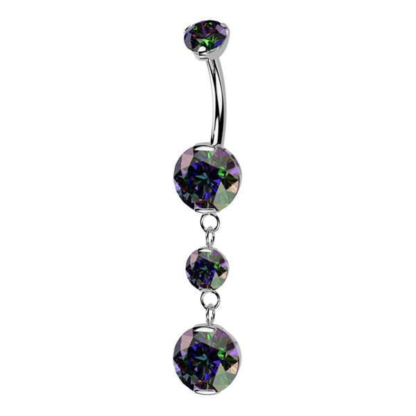 Double CZ Titanium Belly Dangle Belly No-Dangles 14g - 3/8" long (10mm) Vitrail Medium CZ
