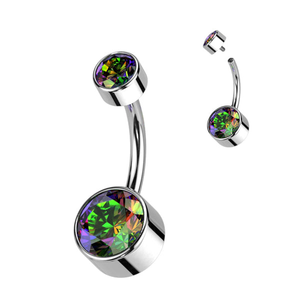 Bezel 4/6mm CZ Titanium Belly Barbell Belly No-Dangles 14g - 3/8