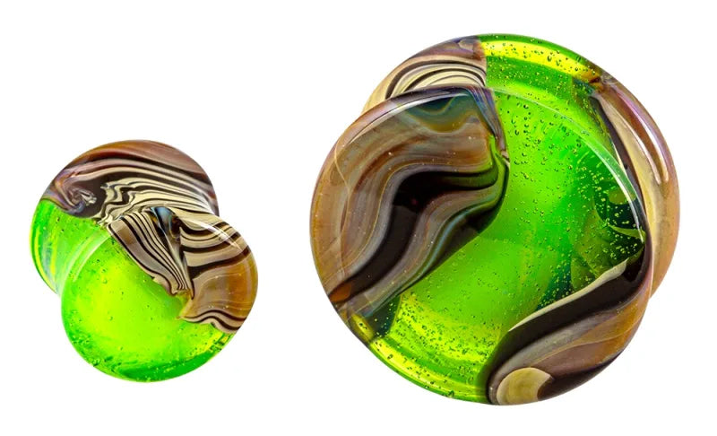 Wood Resin Double Flare Glass Plugs Stretched Lobes 1/2 inch (13mm) Slime