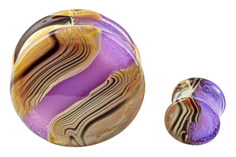 Wood Resin Double Flare Glass Plugs Stretched Lobes 1/2 inch (13mm) Pink Slime