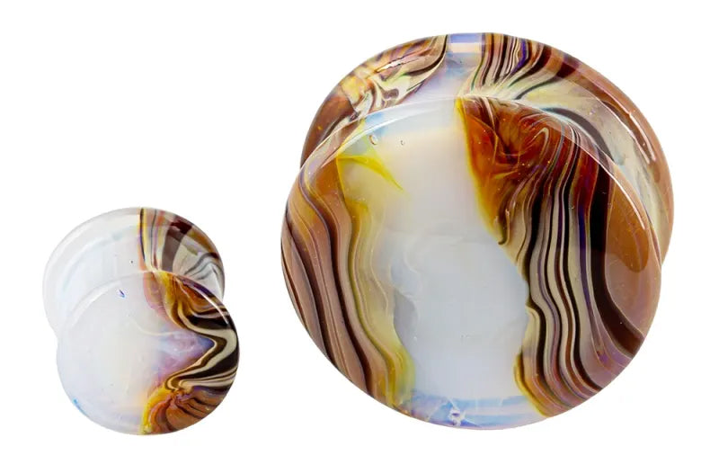 Wood Resin Double Flare Glass Plugs Stretched Lobes 1/2 inch (13mm) Opaline