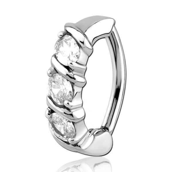 Wave CZ Stainless Belly Clicker Belly Ring 14g - 3/8