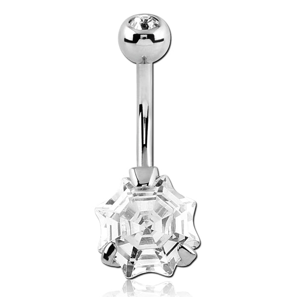 Web CZ Stainless Belly Barbell Belly Ring 14g - 3/8" long (10mm) stainless steel