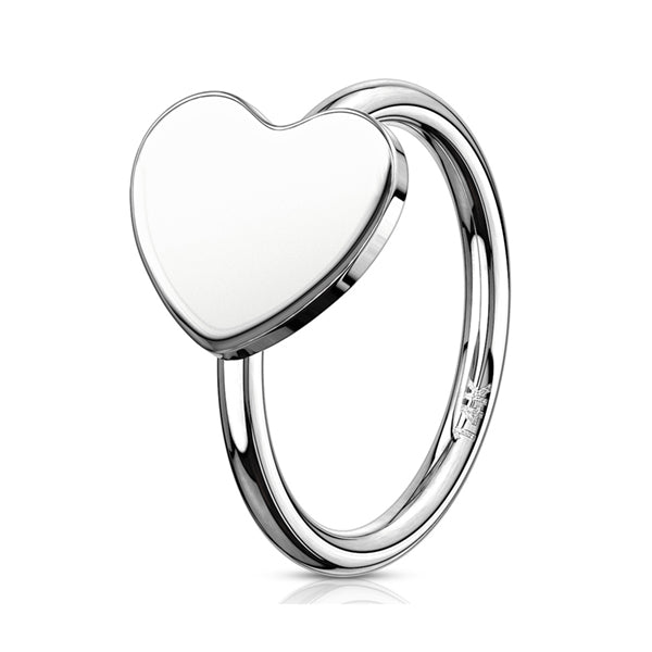White 14k Gold Heart Nose Hoop Continuous Rings 20g - 5/16" diameter (8mm) Solid 14k White Gold