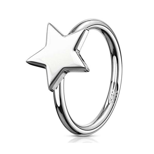 Star White 14k Gold Nose Hoop Continuous Rings 20g - 5/16" diameter (8mm) Solid 14k White Gold