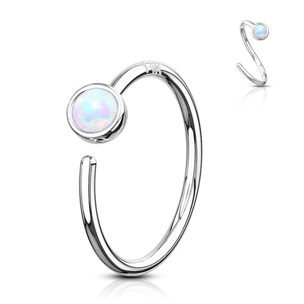 Opal White 14k Gold Nose Hoop Continuous Rings 20g - 5/16