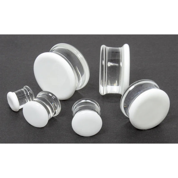 White Double Flare Glass Plugs Stretched Lobes 4 gauge (5mm) White