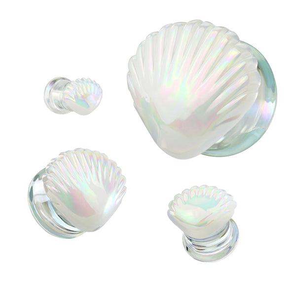 White Iridescent Seashell Plugs Plugs 2 gauge (6mm) White