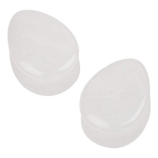 White Jade Teardrop Plugs Stretched Lobes 0 gauge (8mm) White Jade