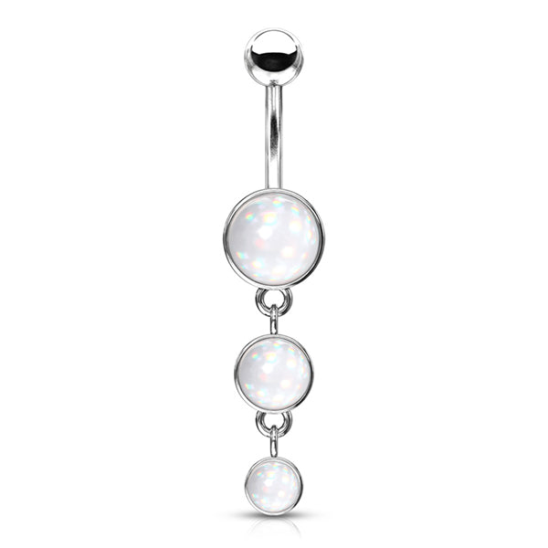 Luminous Triple Belly Dangle Belly Ring 14 gauge - 3/8" long (10mm) White