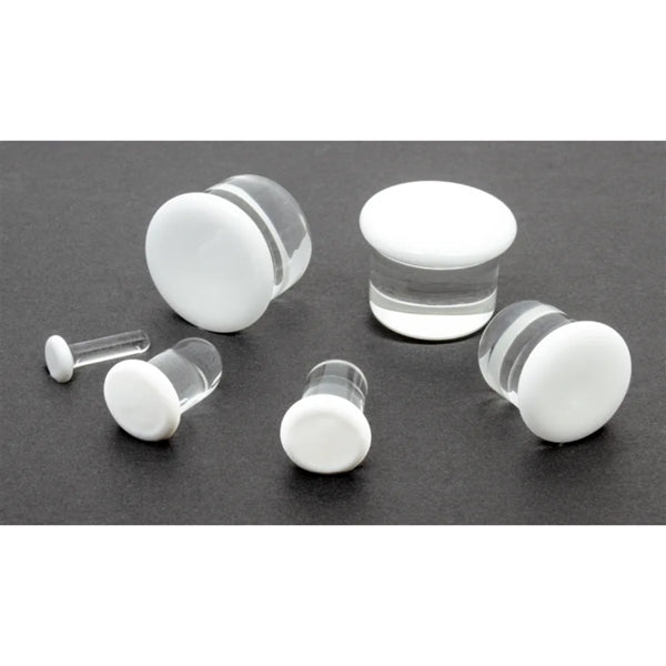 White Single Flare Glass Plugs Stretched Lobes 12 gauge (2mm) White