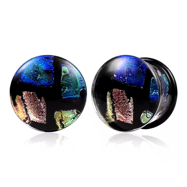 Window Dichroic Glass Plugs Stretched Lobes 0 gauge (8mm) Multicolor